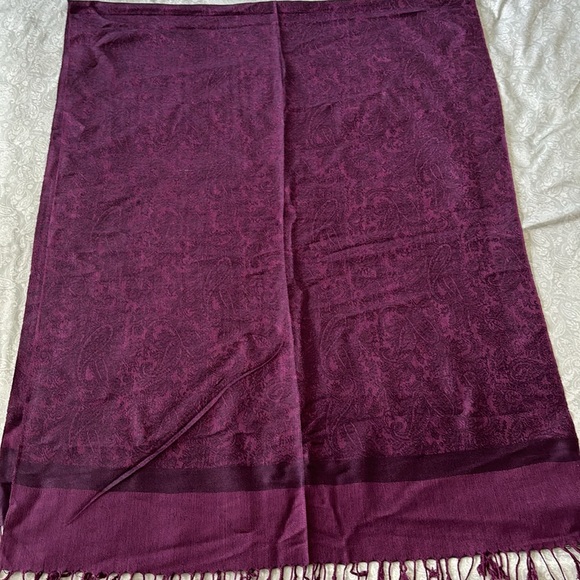 PASHMINA Shawl Wrap Scarf pashmina silk paisley purple violet fringe - Picture 5 of 8